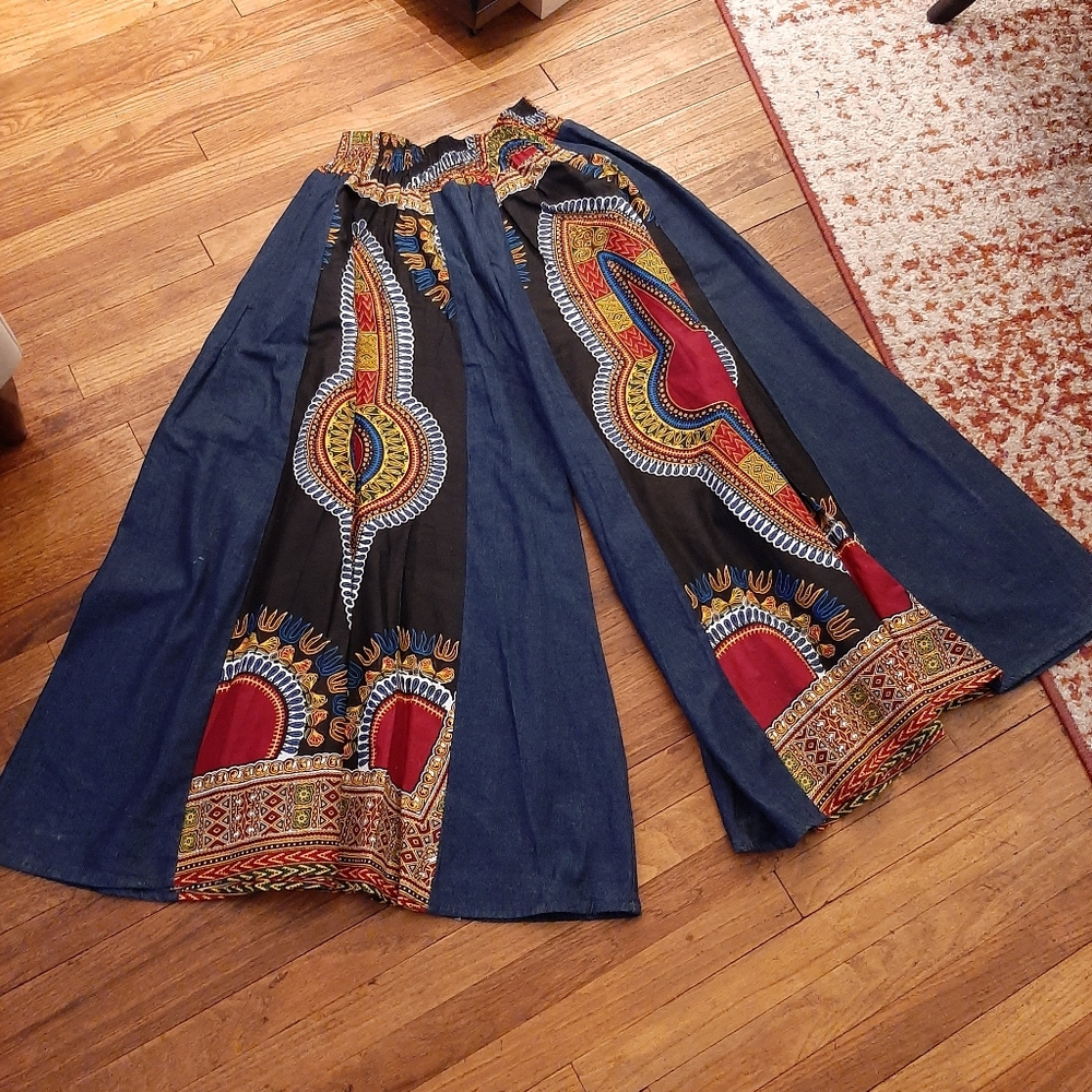 Nf Bohemian Wide-Leg Pants with Vibrant Patterns